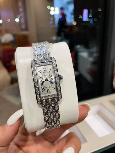 Cartier Tank 316L Steel Quartz Movement 19*35mm Diamond Band Watch